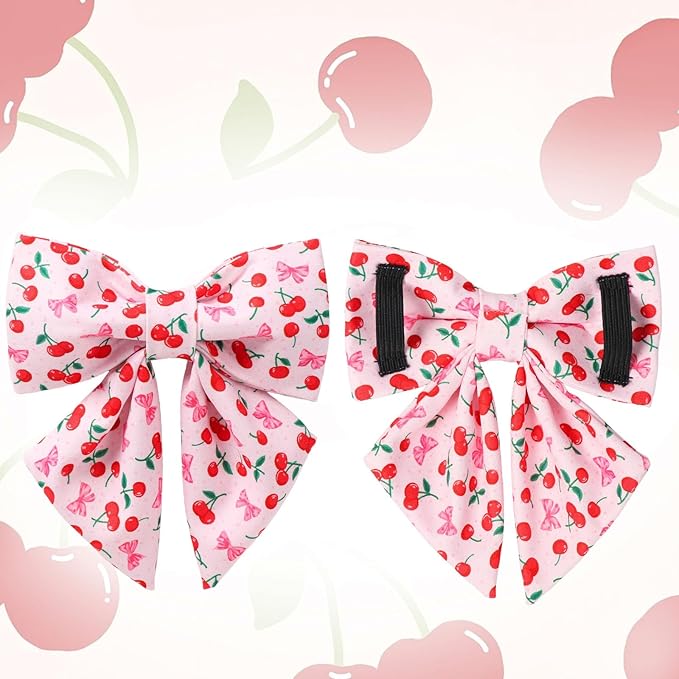 Spring and Summer Dog Collar with Bow Tie, Cherry Bowtie Collar Adjustable for Girl Boy Dog, Spring Pink Bow Collar for Dogs, M