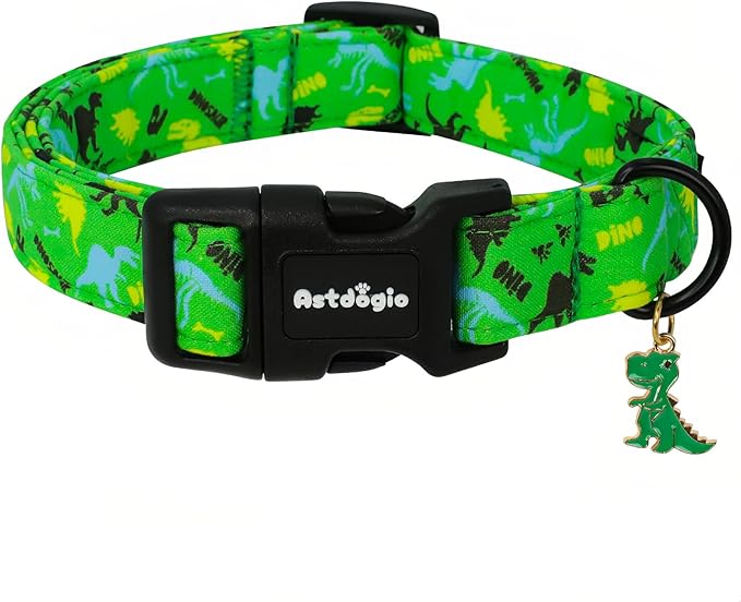 Dog Collars for Small Medium Dogs, Dinosaur Dog Collars for Male Dogs，Adjustable Cotton Boy Dog Collars for Small Dogs，Ideal, Daily Photos & Pet Fashion Accessory, S