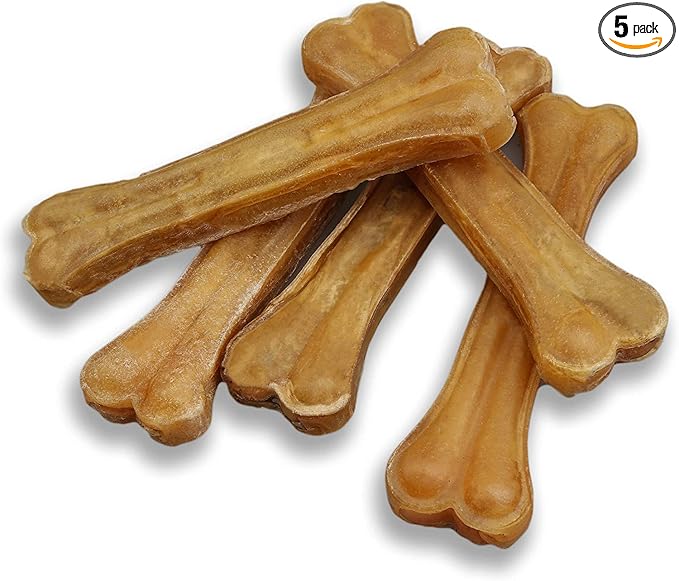 Dog Bones Long Lasting 5-Pack – Natural Compressed Rawhide Bones for Aggressive Chewers – Zero Flavors, Preservatives – Safe Dog Treats Ideal for All Breeds and Sizes (Medium ~ 6.5")