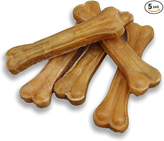 Dog Bones Long Lasting 5-Pack – Natural Compressed Rawhide Bones for Aggressive Chewers – Zero Flavors, Preservatives – Safe Dog Treats Ideal for All Breeds and Sizes (Large ~ 8.5")