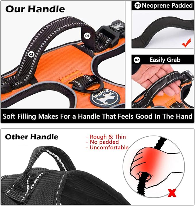 PoyPet No Pull Dog Harness, No Choke Front Lead Dog Reflective Harness, Adjustable Soft Padded Pet Vest with Easy Control Handle for Small to Large Dogs(Orange,M)