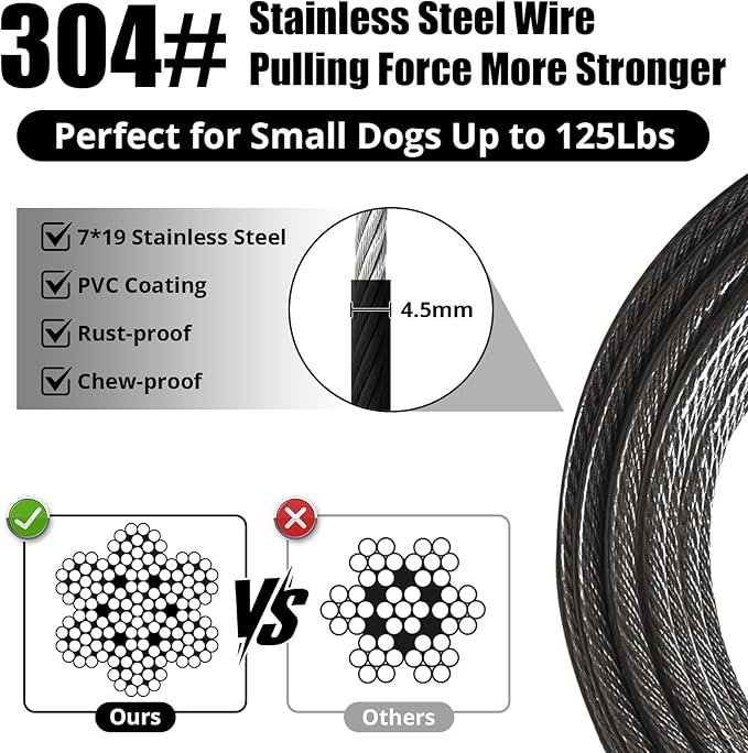 jenico Dog Tie Out Cable: 30ft Dog Leads for Yard Heavy Duty - Reflective Chain Leash for Outside Small Large Dogs Up to 125lbs Outdoor Runner Camping