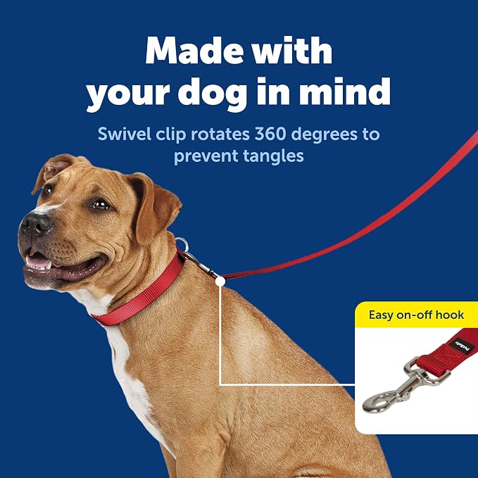PetSafe Nylon Dog Leash Strong, Durable, Traditional Style Lead with Easy to Use Bolt Snap for Small, Medium and Large Dogs 3/4" x 6', Red