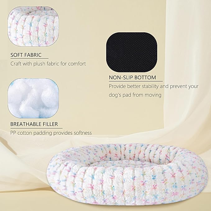 31 Inch Calming Dog Bed for Medium Dogs, Round Anti-Anxiety Warm Bed, Soft Cozy Anti-Slip Donut Washable Pet Bed, Fits up to 50 lbs Pets