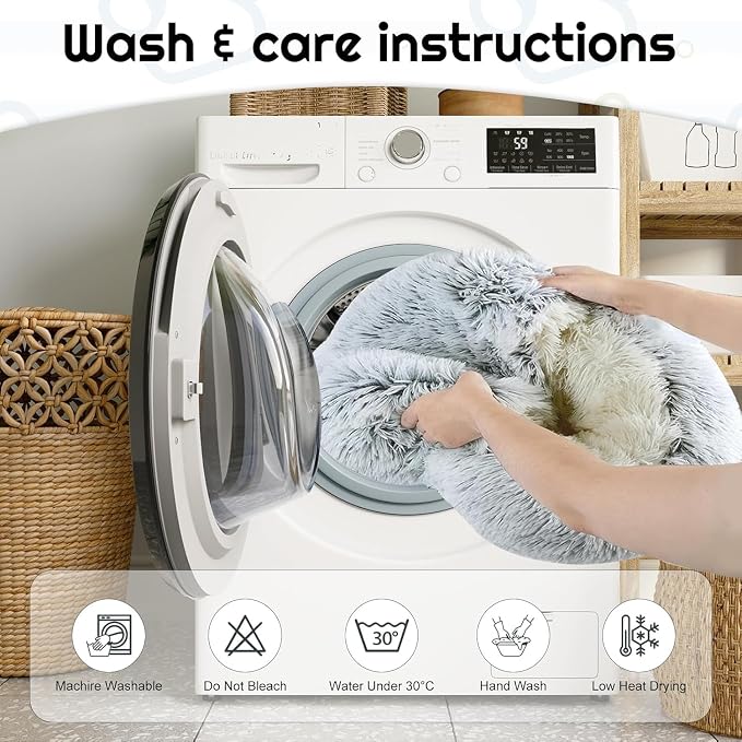 Calming Dog Bed Fluffy Plush Pet Bed Under 35 Pound，Large Cave Bed Washable Non-Slip Cat Nest Pod Windproof，Cozy Indoor Cave for Kitten Dog Non-Slip Bottom (L-31.5in)