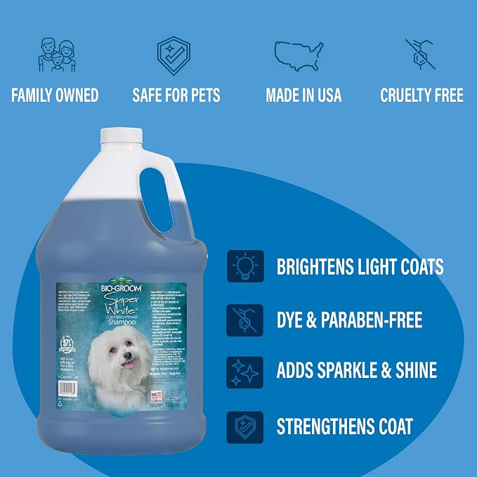 Bio-Groom Super Whitening Dog Shampoo - Whitening Pet Shampoo, Dog Bathing Supplies, Puppy Wash, Dog Grooming Supplies, Cruelty-Free, Made in USA, Coat Brightener Shampoo - 5 Gallons