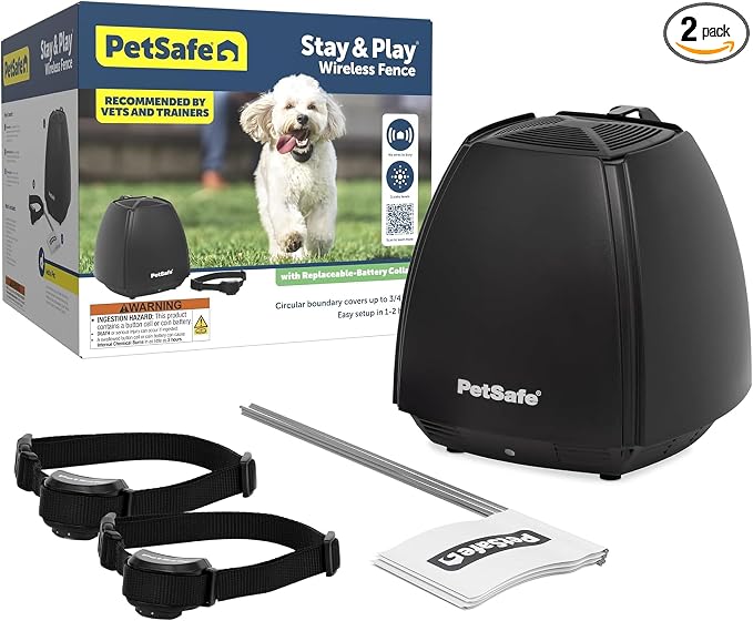 PetSafe Stay & Play Wireless Fence for 2-Dogs with Replaceable Battery Collar Covers 3/4-Acre Yard for Dogs 5 lb. and Up Portable Design from the Parent Company of Invisible Fence Brand