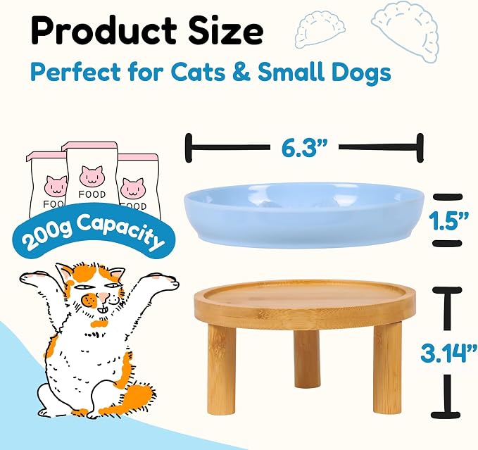 Slow Feeder Bowl, 6.3″ Elevated Cat Bowl with Stand, Melamine Wide Shallow Food Bowl, Whisker-Friendly Raised Plate, Wet Food Feeder for Slow Eating (Blue)