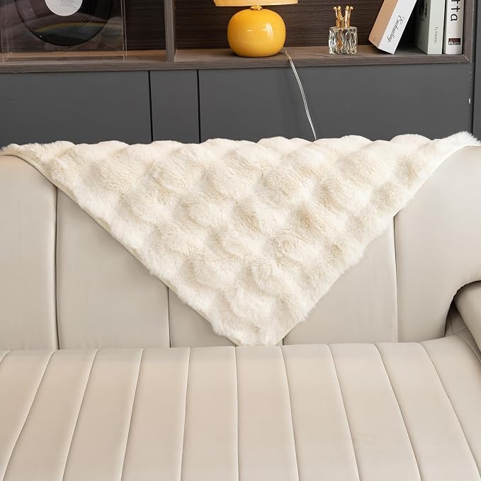 Faux Fur Couch Cover, Soft Warm Plush Sofa Couch Cover, Non Slip Sectional Sofa Slipcovers, Washable Furniture Protector for Kids, Dogs, L Shaped Armrest Backrest Cover(White, 36"x 36")