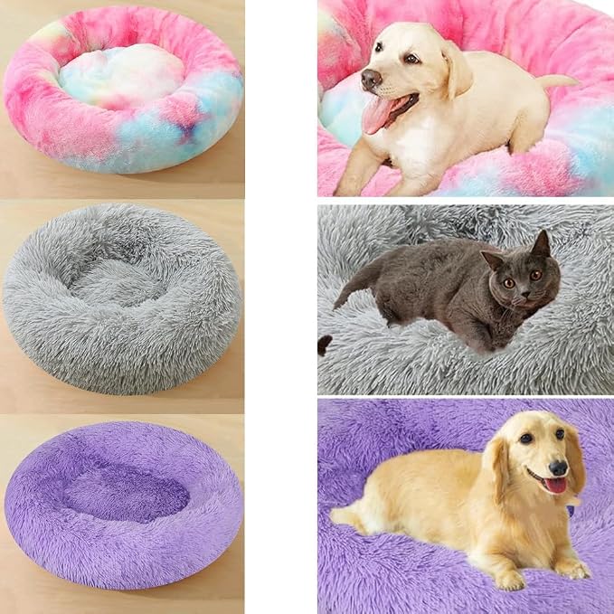 Medium Calming Dog Bed, 36 Inch Anti-Anxiety Donut Cuddler Cat Bed, Washable Round Cozy Soft Pet Bed for Puppy and Kitten with Anti-Slip Bottom, Dark Grey