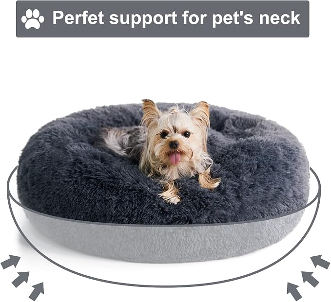 WNPETHOME Calming Dog Beds for Large Dogs, Anti-Anxiety Donut Large Pet Bed, Fluffy Faux Fur Plush Dog Bed，Warming Cozy Soft Round Pet Bed for Jumbo Dogs, Cat Cuddler Cushion Bed