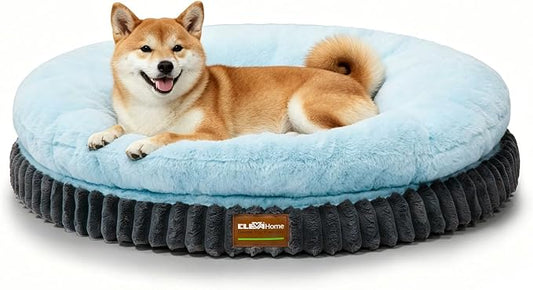ClevaHome Orthopedic Dog Bed for Medium Dogs, 30 inches Round Double-Layer Plush Dog Bed, Removable Washable Cover, Anti-Slip Bottom, Ice Blue