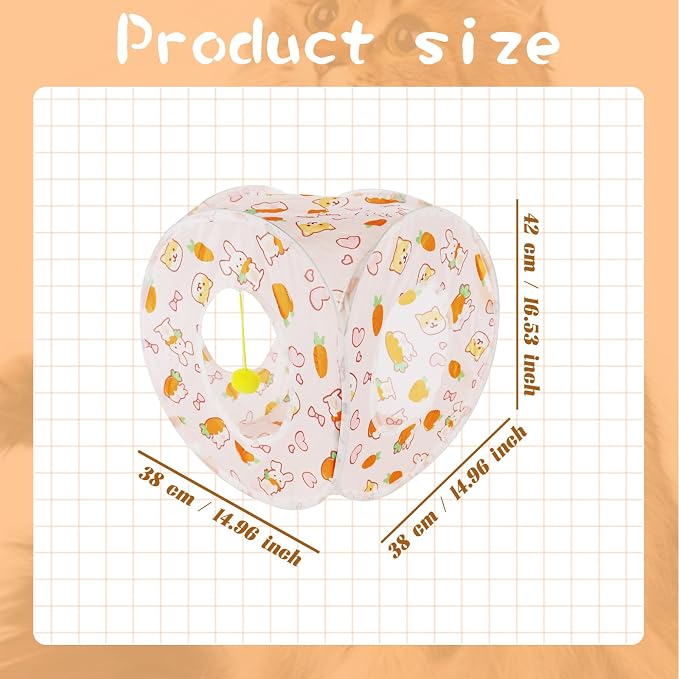 Andiker Cat Tent, 3 Holes Safe and Strong Cute Cats Tunnel Collapsible Easy to Carry Cat House for Indoor Cats Kittens Hiding Playing Training Sleeping (Square Carrot)