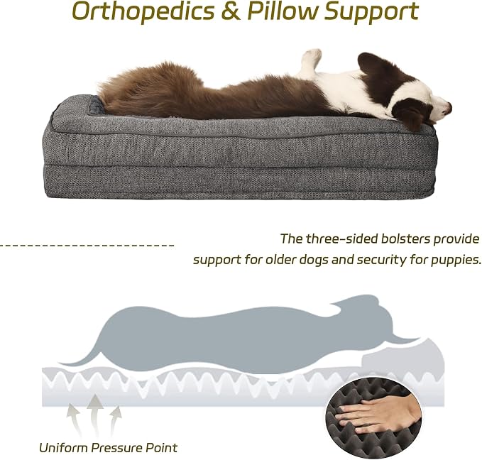 Orthopedic Dog Beds for Extra Large Dogs,Orthopedic Dog Sofa Bed with Removable Washable Cover,Waterproof Egg Foam Pet Couch Bed& Furniture,46x30 Inch, Gray
