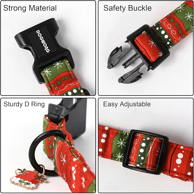 DOGWONG Christmas Dog Collar- Cute Red Christmas Strip Dog Collars Adjustable Designer Dog Collar for Small Medium Large Dogs XL