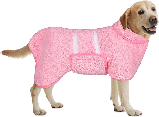 Bienbee Dog Bathrobe, Quick Drying Super Absorbent Pet Robes for Small Medium Large Dogs, Drying Coat for After Bath & Swim, Warm & Cozy Dogs Towels, Dog Puppy Bath Supplies, Pink L