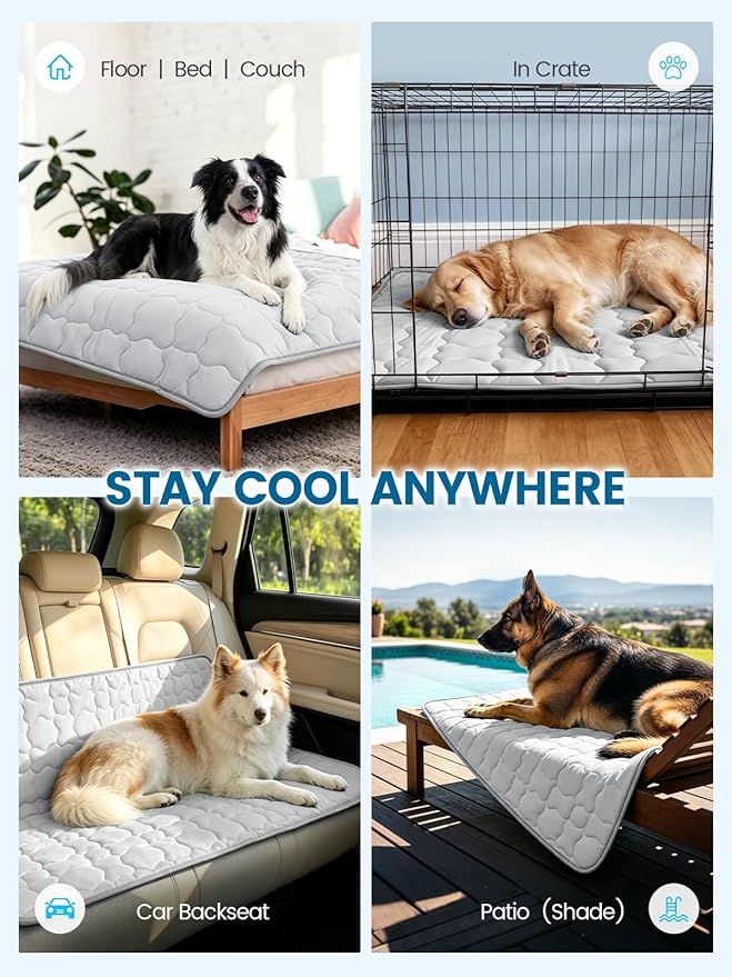Mora Pets Dog Cooling Mat Pet Cooling Pad for Large Dogs & Cats Q-Max>0.5, Breathable Washable Self Cool Dog Mat for Indoor Floors, Crate, Sofa & Outdoor Use, Non Gel Summer Ice Silk Cold Pad L 41x28