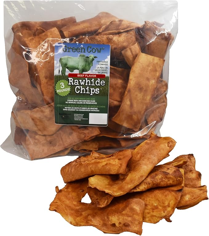 Chips Beef Flavor 3-Pound Bag - Premium Large Dog Rawhide Chews - Ideal for Agressive Chewers Dog Rawhide Treats - Durable Rawhide Bones for Large Dogs