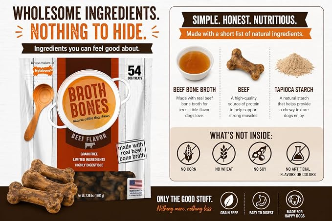 Nylabone Beef Broth Bones Dog Treats (Net 54Count), 2.38 Lb