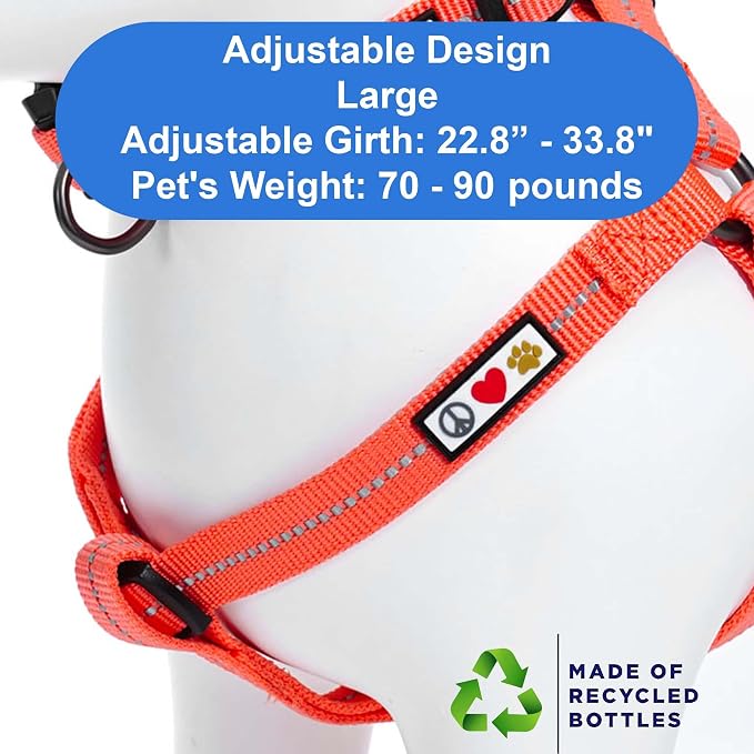 Pawtitas Recycled Reflective Step-in Dog Harness – Adjustable No-Pull Vest for Puppies to Seniors, Safe & Comfortable L Coral