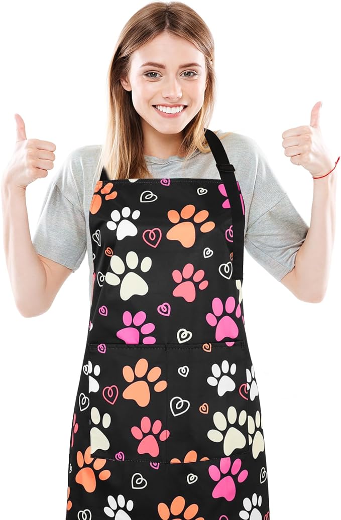 Dog Grooming Waterproof Apron with 2 Pockets, Cute Animals Puppy Dog Pets Apron