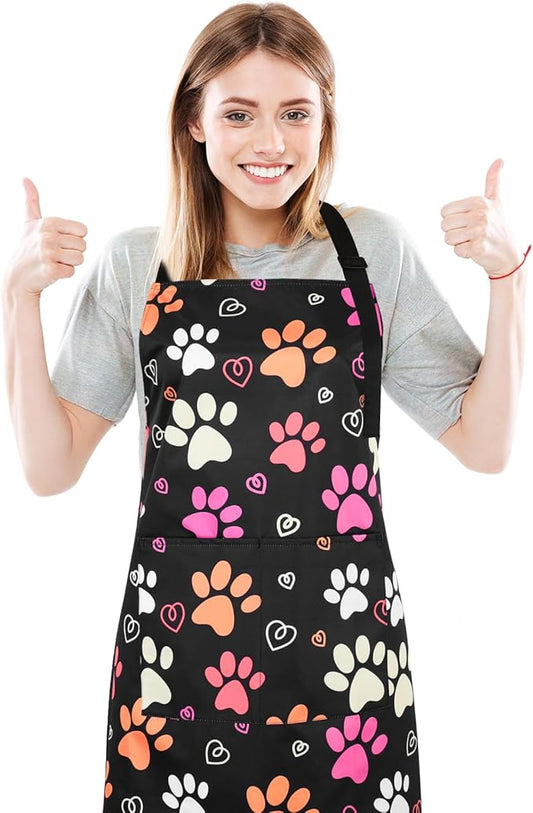 Dog Grooming Waterproof Apron with 2 Pockets, Cute Animals Puppy Dog Pets Apron
