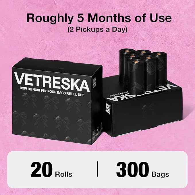 VETRESKA Dog Poop Bags, Leak Proof, Extra Thick and Large Pet Waste Bags for Dog Walking and Cat Litter, Rose & Honey Scented, 300 Bags