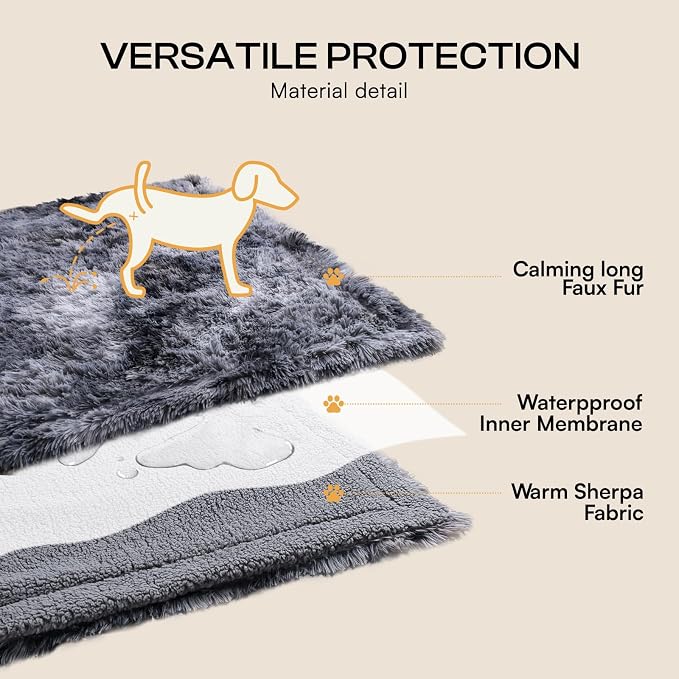Luciphia Large Waterproof Dog Blanket Pet Washable Liquid Proof Furniture Protector Medium Shaggy Plush Calming Long Faux Fur Bed Cover for Couch Cat Blankets Kitten Doggy, Tie-dye Grey, 40" x 50"