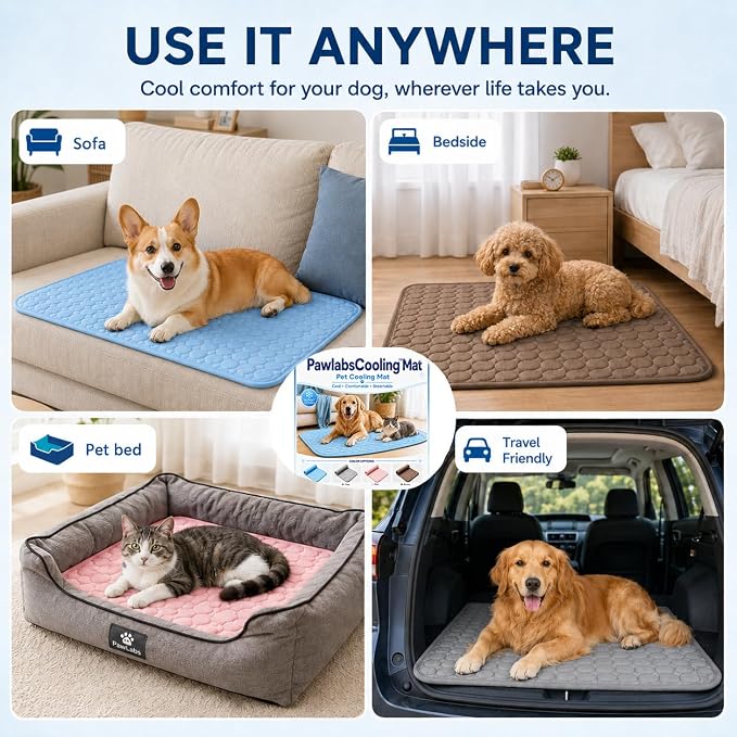 Mat for Dogs and Cats, Ice Silk Pet Cooling Mat, Washable Dog Cooling Pad with Soft PP Cotton Padding, Breathable Dog Bed Mat for Crate, Sofa, Car, Indoor Outdoor (Coffee, Large)