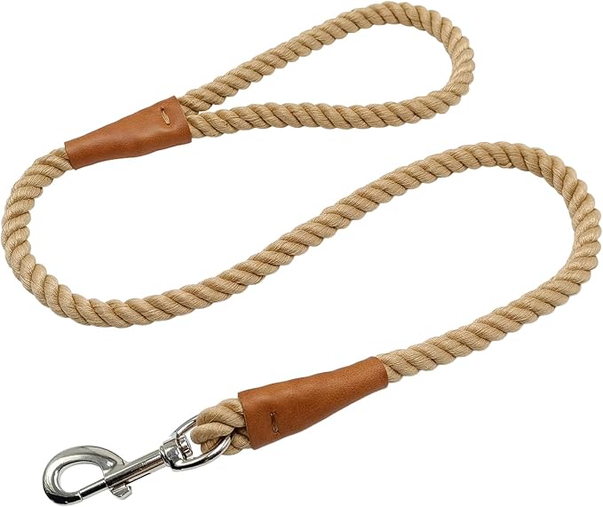 BTINESFUL 3ft/5ft/10ft Cotton Dog Leash, Braided Comfortable Rope Dog Leash for Strong Large Medium Dogs Walking Controling Hiking (1/2" x 3FT, Brown)