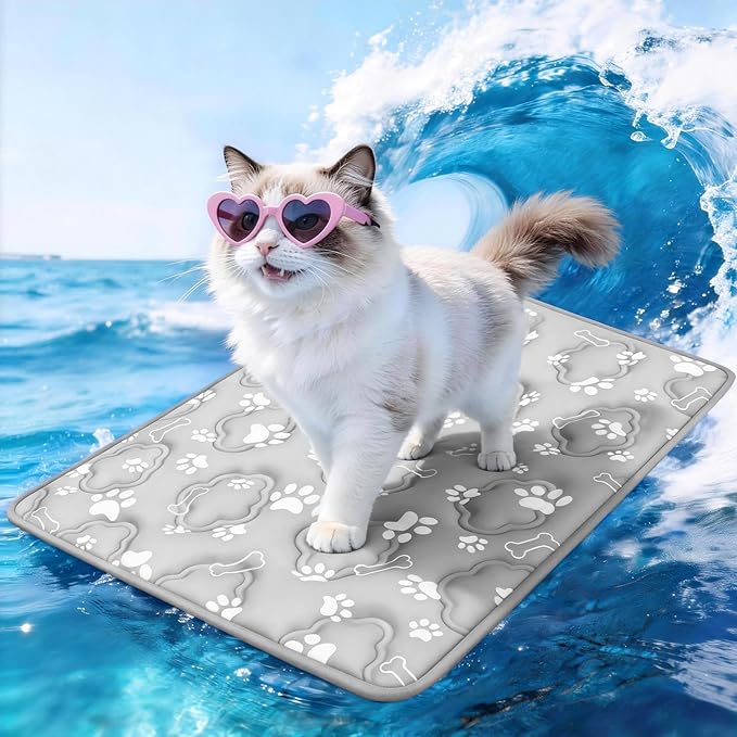 Prisay Cooling Mat for Dogs, Cooling Cat Mat for Indoor & Outdoor, Q-Max>0.5, Machine Washable Non-Toxic Portable Pet Cooling Pad for Puppy, Kennel, Crate, Car - S(18" x 24") - Grey
