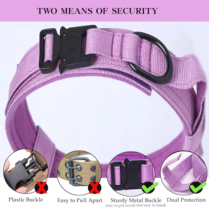 Tactical Dog Collar Adjustable Military Nylon Dog Collar with Control Handle and Heavy Duty Metal Buckle for Medium and Large Dogs (Purple,S)