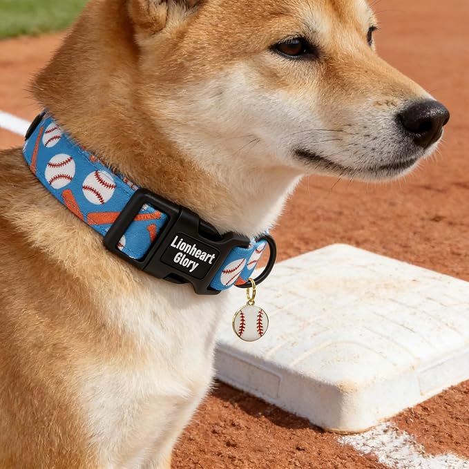Lionheart glory Cute Dog Collar - Baseball Dog Collars, Blue Adjustable Pet Collar for Small Dogs Puppy Male Female Summer Pet Collars