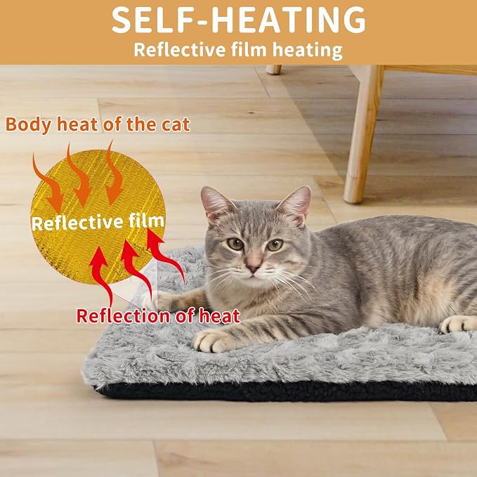 NAMOTEK Self-Warming Cat Bed Indoor/Outdoor Super Soft Self Heating Pet Mat Washable Thermal Pad for Cat & Dog 21x15.7 inch