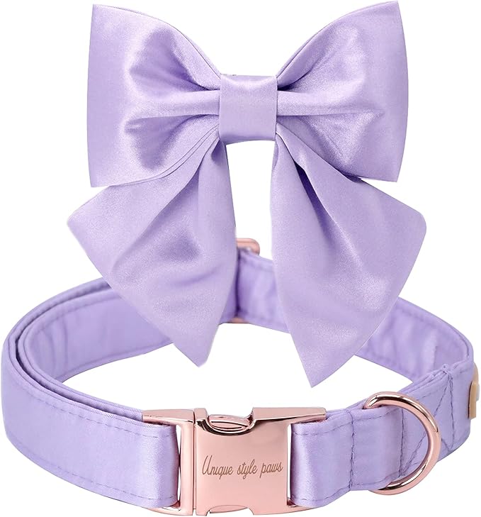 Unique style paws Purple Silk Dog Collar Adjustable Durable Dog Collar with Bow Fashion Bowtie Collar for Medium Dogs