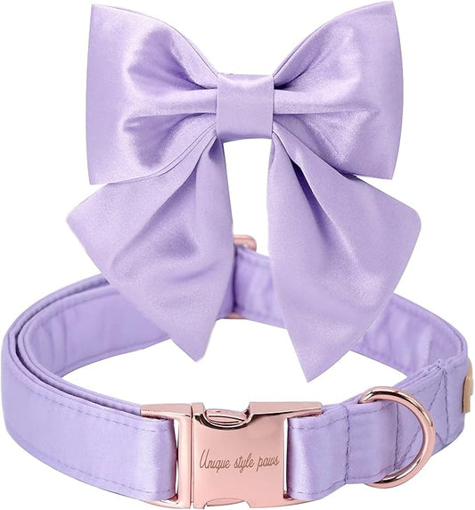 Unique style paws Silk Green Color Dog Collar Adjustable Durable Dog Collar with Bow Wedding Bowtie Collar for X-Small Puppy and Cats (XS, Lavender)
