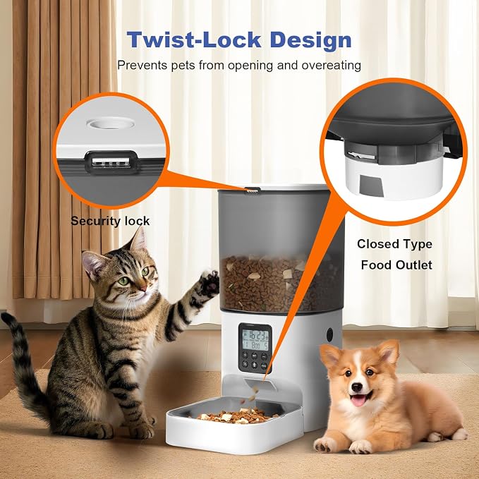 ANDOLL HOME Automatic Cat Feeder, 6L Cat Food Dispenser with 10s Voice Recorder, Pet Feeder up to 8 Meals per Day, Timed Feeder with Dry Food Sealed Ring (Jade White)