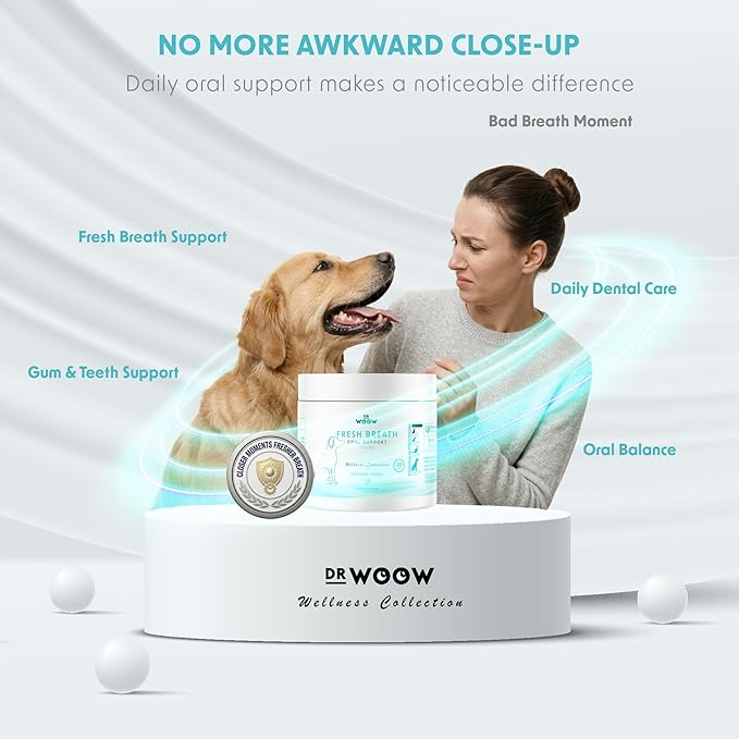 Fresh Breath Dental Chews for Dogs (120 Soft Chews) – Oral Care & Bad Breath Support – Turkey Tail Mushroom, Parsley & Kelp – Daily Teeth & Gum Support – Made in USA – Dr. Woow