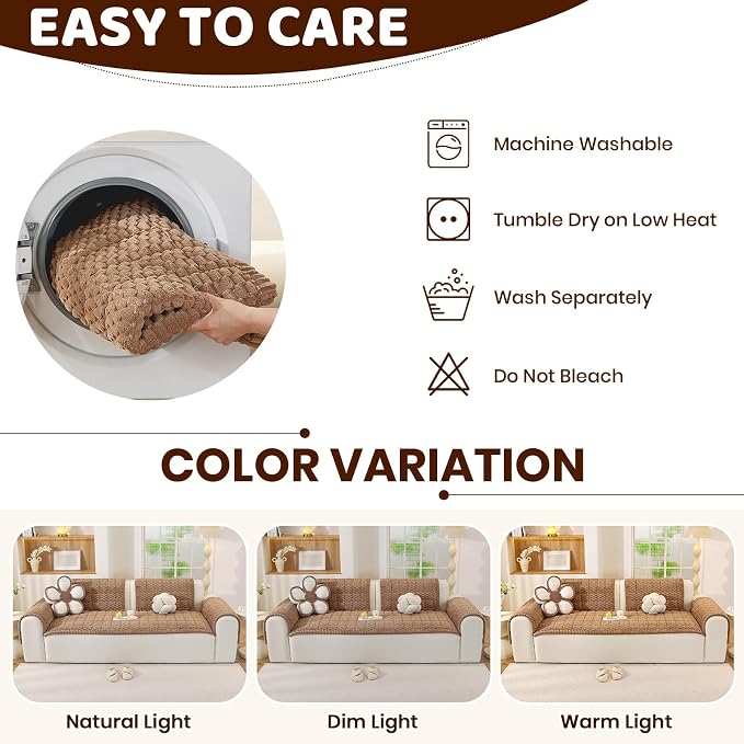 Royhom Couch Cover for Dogs Washable, Soft Thick Pet Couch Covers for Sofa, Pawcart Couch Protector Pet Friendly, Furniture Covers Dog Mat for Couches and Sofas (Brown, 35.4 x 63 Inch)