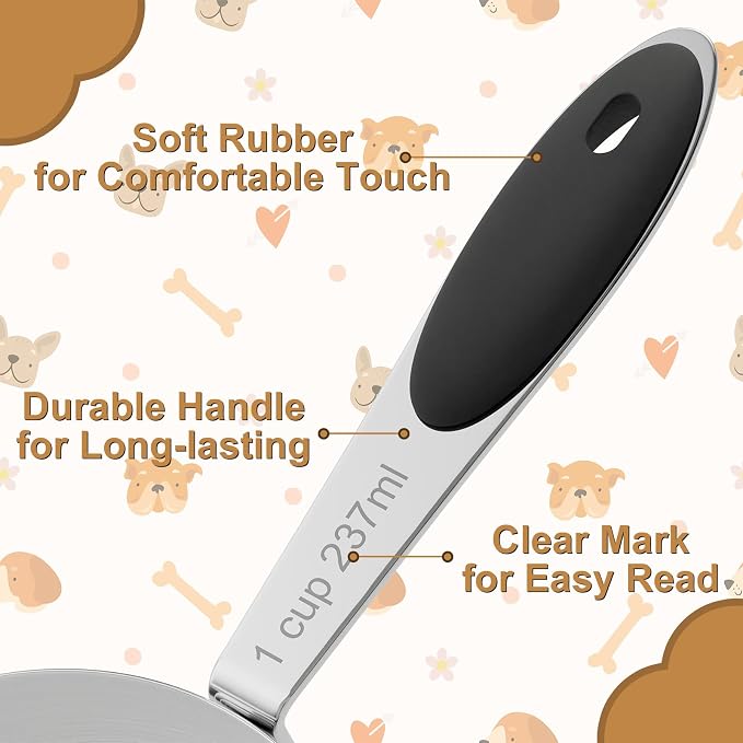 LEIFENY 1 Cup Dog Food Scoop, Stainless Steel Scooper for Feeding Pet, Cat, Dog, Rabbit, Bird, Long Handle, Dishwasher Safe