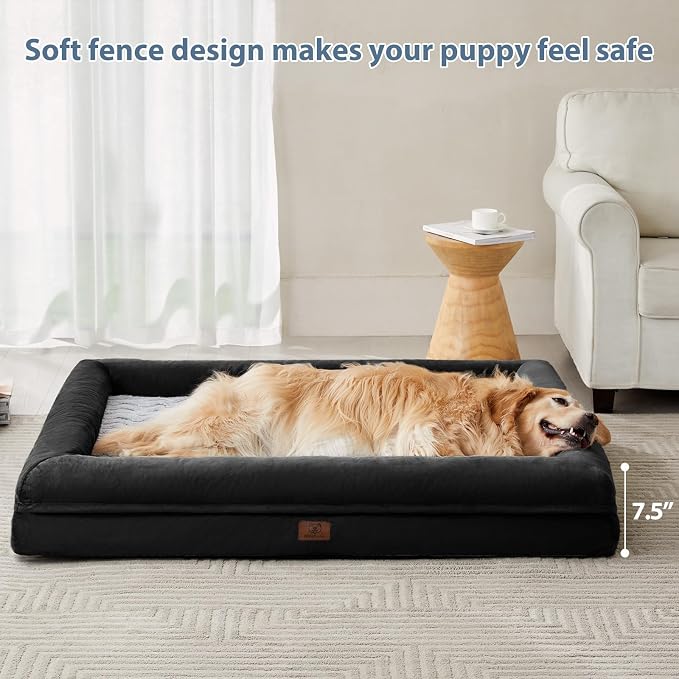 WNPETHOME XXXL Big Dog Bed, Washable Dog Couch with Removable Waterproof Cover, Orthopedic Large Pet Sofa Bed with Bolster Sides for Sleeping