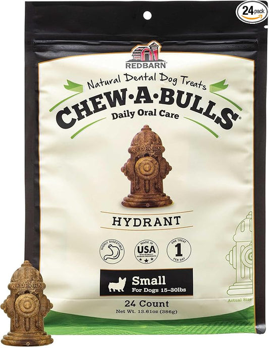 Redbarn Chew-A-Bulls, 24 Pack – Small Hydrant Shape Dog Dental Treats – Daily Oral Care with Fun Ridges & Grooves, All Natural Ingredients, Highly Digestible Chews & Low in Fat