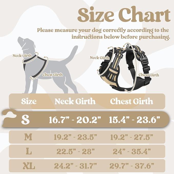 rabbitgoo Dog Harness Small Sized, No Pull Easy On & Off with 3 Buckles Pet Harness, Adjustable Soft Walking Vest with 2 Clips and Handle, Reflective for Small Dogs, Beige, S