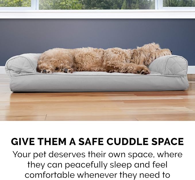 Furhaven Memory Foam Dog Bed for Medium/Small Dogs w/ Removable Bolsters & Washable Cover, For Dogs Up to 35 lbs - Quilted Sofa - Silver Gray, Medium