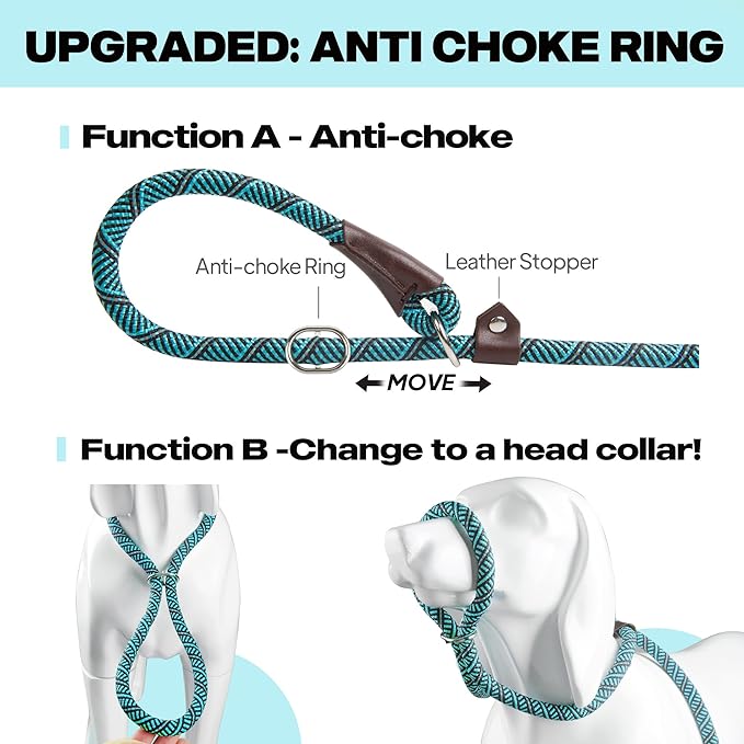 PetiFine Slip Lead Dog Leash,6FT x 1/2" Reflective Durable Dog Training Lead, Heavy Duty Adjustable Nylon Dog Rope Slip Leash for Small Medium Large Dogs (Blue)