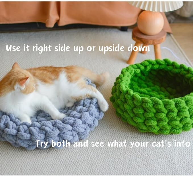 Cat Nest Bed - Premium Self Warming Handwoven Washable Extra Soft Round Cave House for Indoor Kitten & Kitty, Small & Large (Cloud White,Medium)