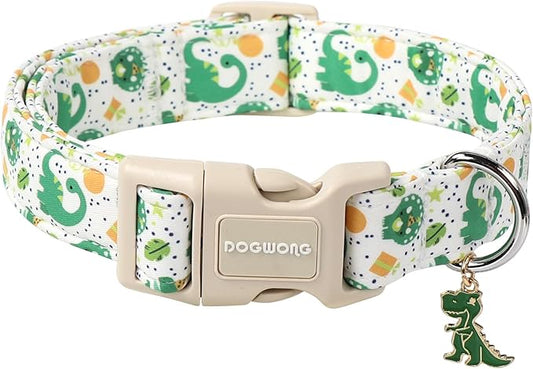 DOGWONG Dinosaur Dog Collar- Cute Summer Dog Collars Adjustable Designer Puppy Dinosaur Dog Collar for Boy Male Small Medium Large Dogs M