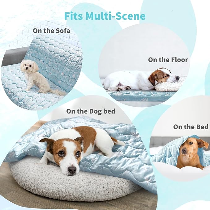 NWK Dog Cooling Blanket, Q-Max>0.345, Ice Silk Cool to Touch Material, Reversible Breathable Bed Cover, Furniture Protector Couch Sofa for Summer, Machine Washable (Ocean Blue, 30'' X 40'')