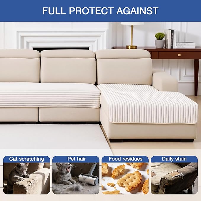 MYSKY HOME 100% Waterproof Couch Cover for Sectional Sofa, Couch Covers for Dogs Washable, Non Slip 2 PCS Sofa Slipcover, L Shape Sofa Cover Furniture Protector for Pet, Off White, 35"x63"+35"x70.9"