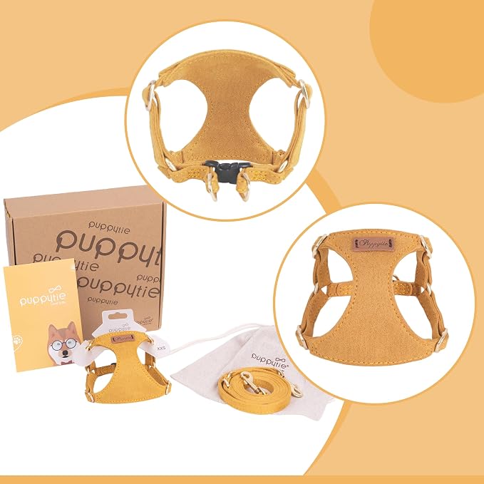 Puppytie No Pull xs Dog Harness with Multifunction Dog Leash,Soft Adjustable No Choke Escape Proof Pet Harness Vest,Yellow,XS